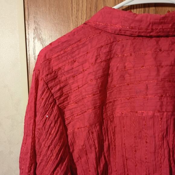 JM Collection Sequin Crinkle Top 24W Berry Red Textured Dressy Blouse Curvy - Picture 4 of 8